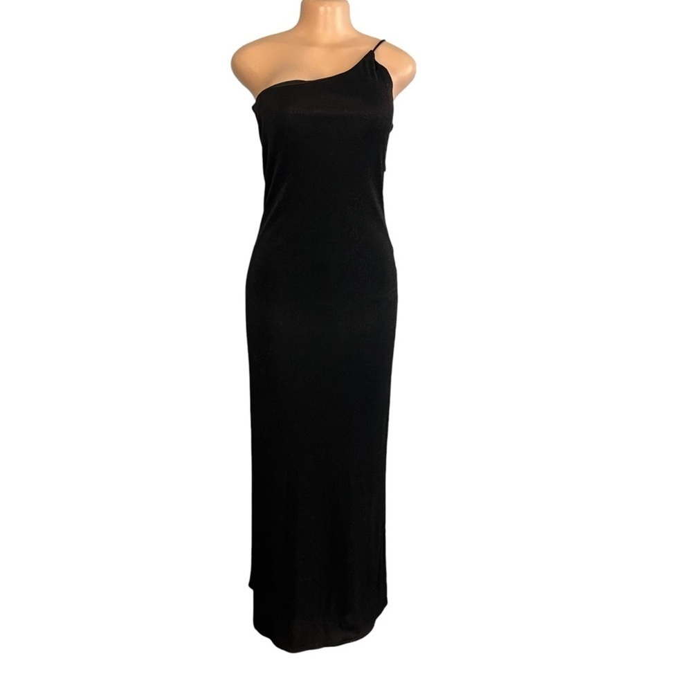 3/$30☀️Vintage Y2K Ariana by Rachel Kaye Formal Black One Shoulder Glitter Dress